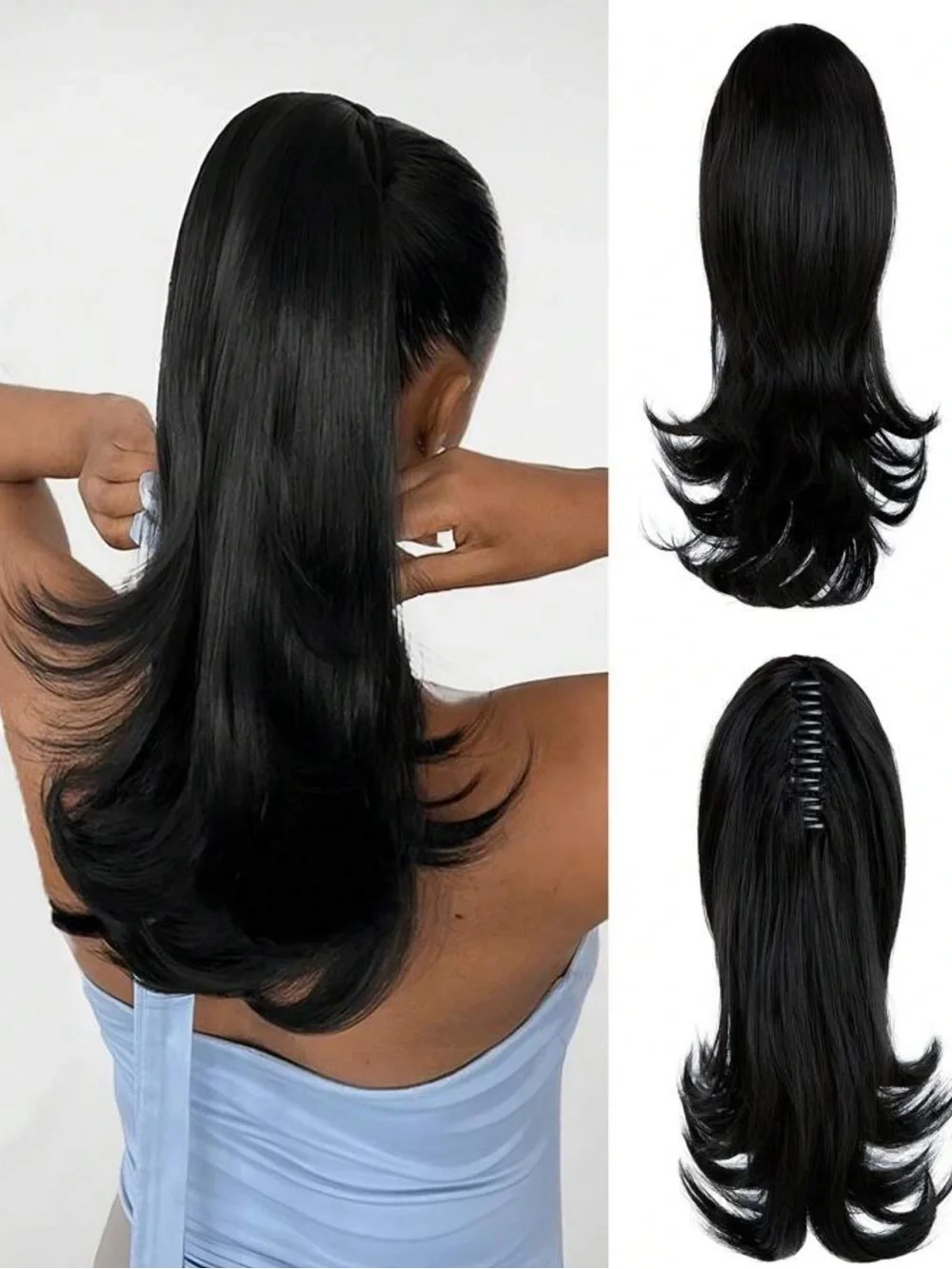 Women's Ponytail Hair Claw Clip-On Wig, Natural Straight Synthetic Fiber